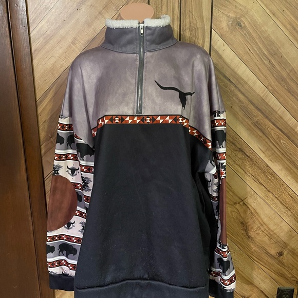 Men’s 3XL Sherpa Collar 1/2 Zip Bull Logo Faux Elbow Patch Pullover Sweater - Picture 3 of 8